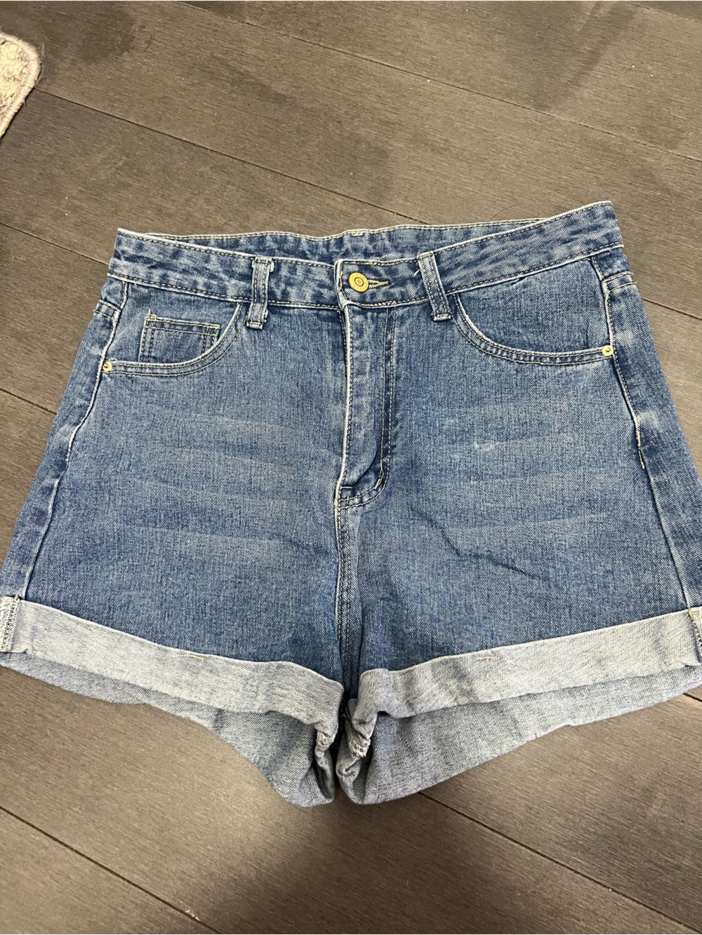 SHEIN Blue High-Rise Cuffed Denim Shorts US M